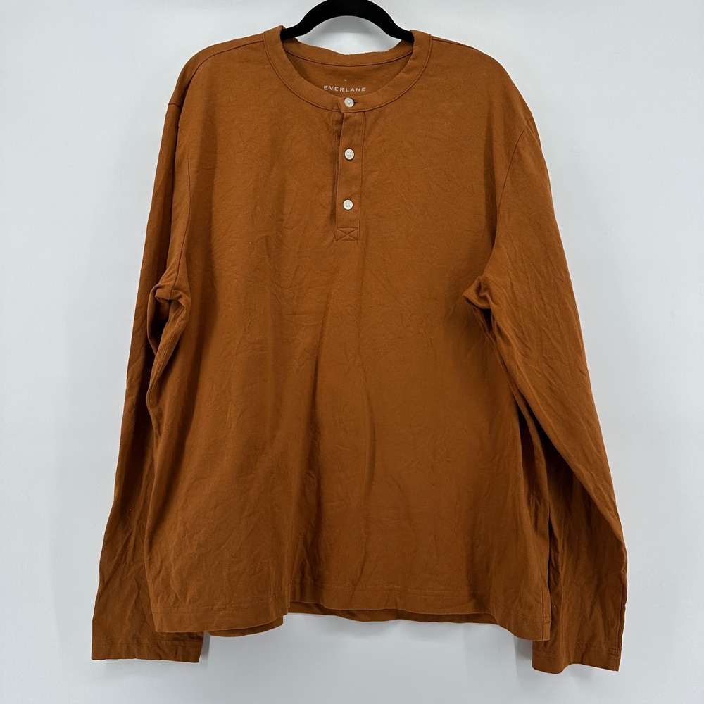Everlane Mens Heavyweight Henley Long Sleeve Shirt Brown XL EUC